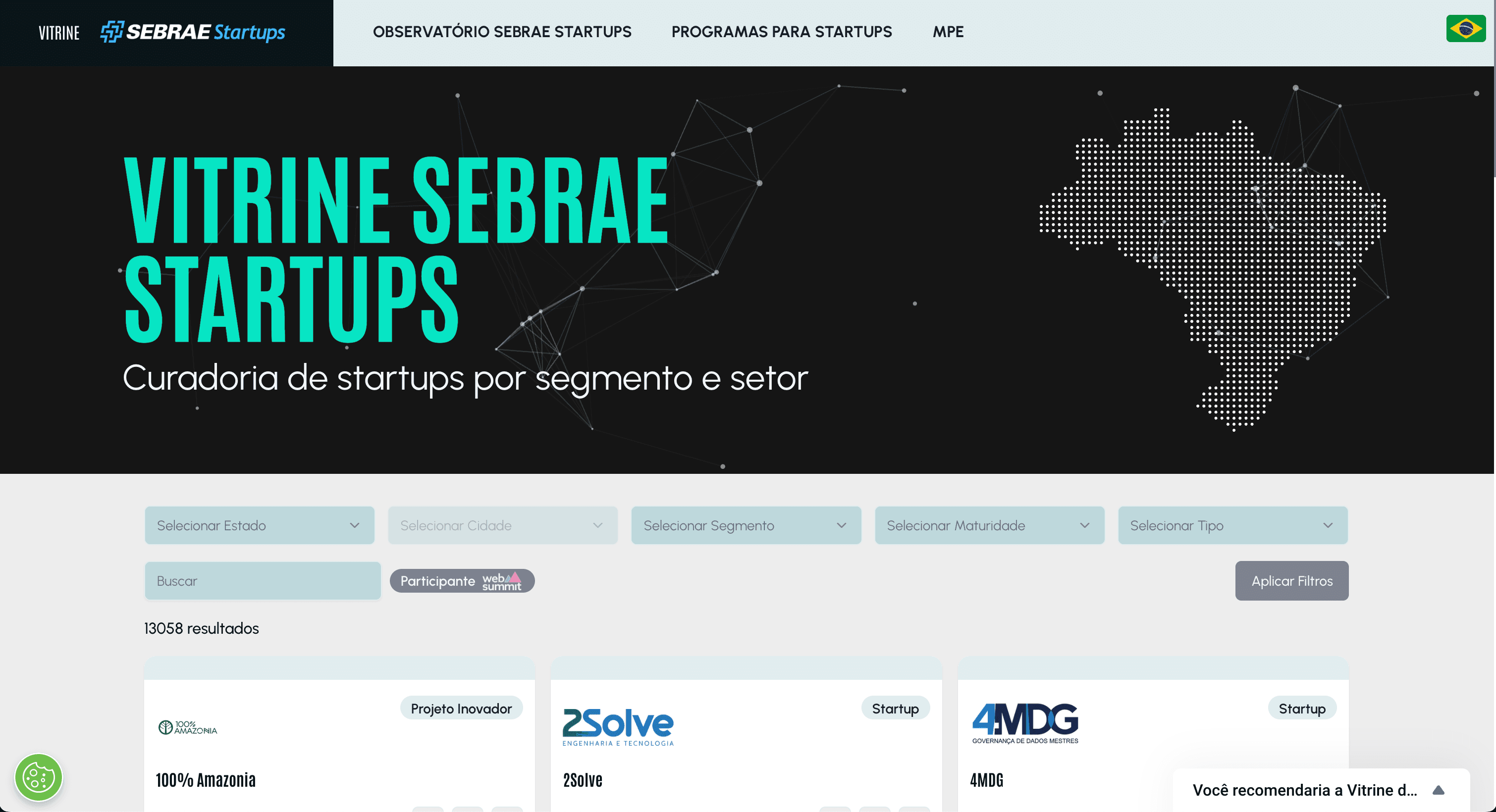 Página principal da plataforma